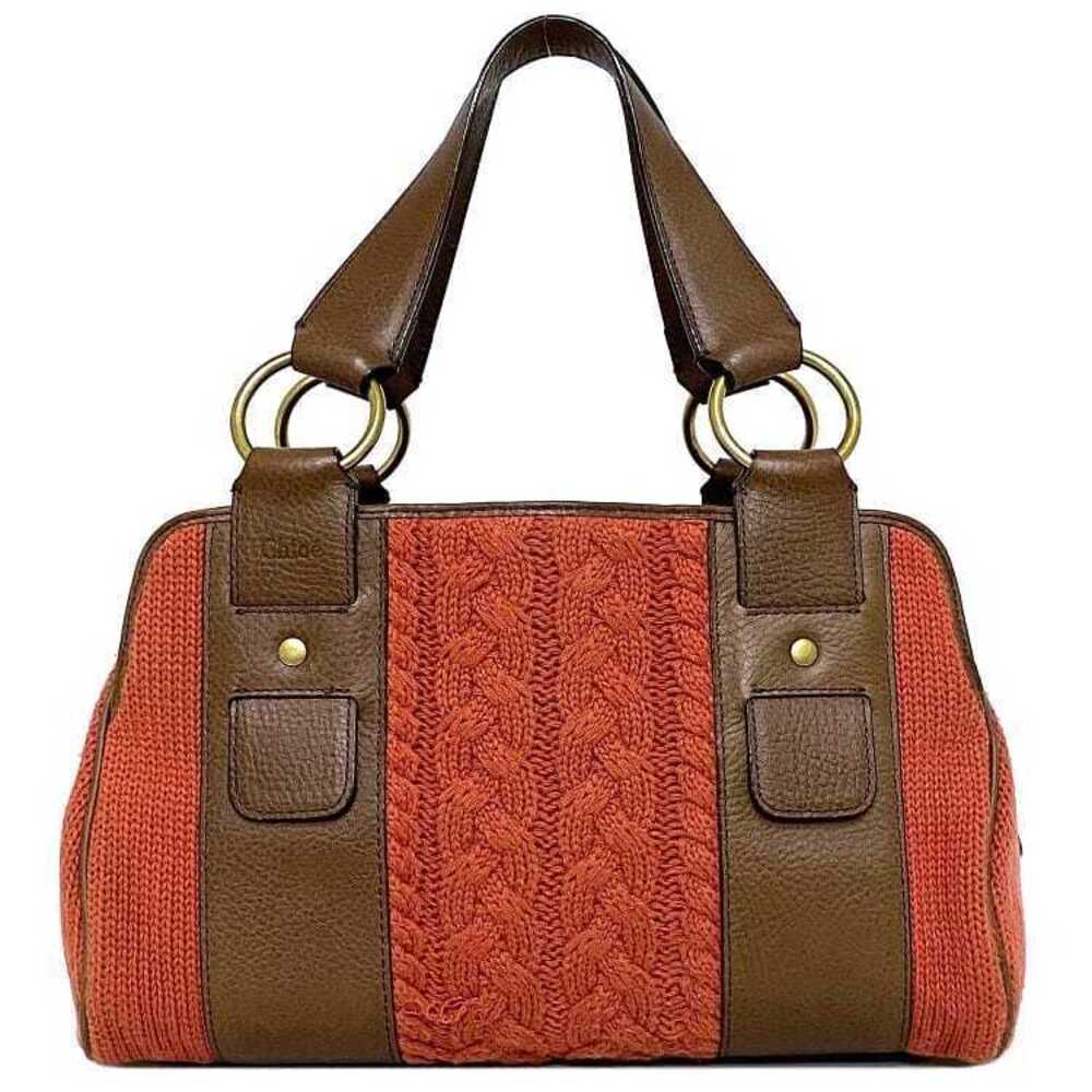 Chloe Handbag Orange Brown Gold Cable Knit Leather Braided Bag Winter Hardware